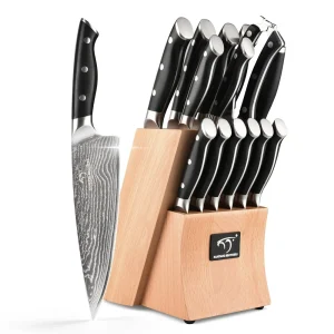 15pc Damascus Steel Kitchen knife Set