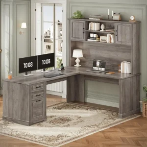 L Shaped Office Desk with Hutch